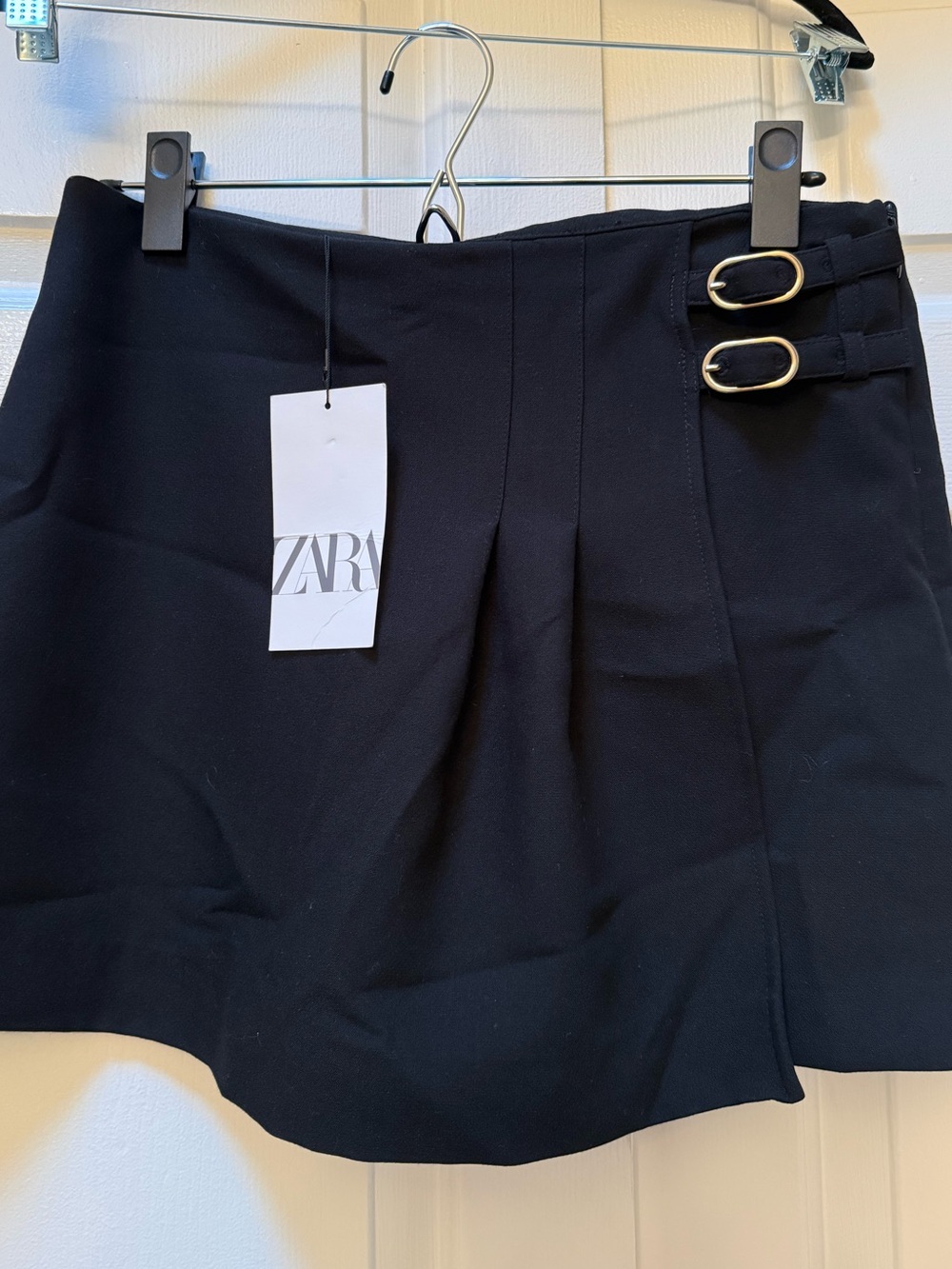 Zara Black Mini Skirt with Dual Gold Buckles